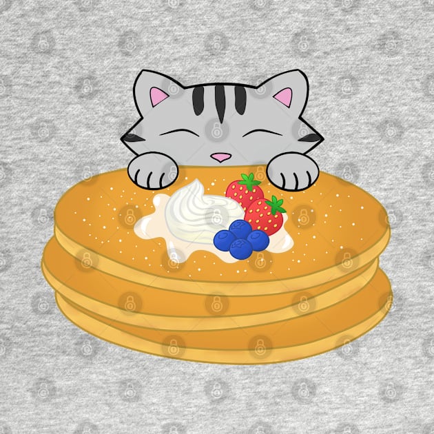 Grey Tabby Cat Eating Pancakes by Purrfect